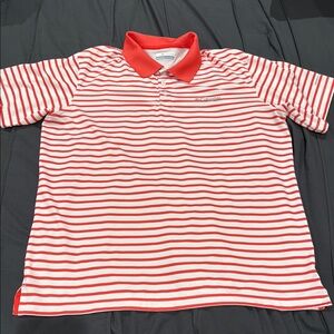 COLUMBIA Red and White Striped Polo Shirt